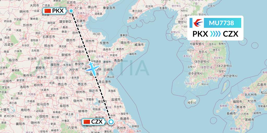 MU7738 China Eastern Airlines Flight Map: Beijing to Changzhou