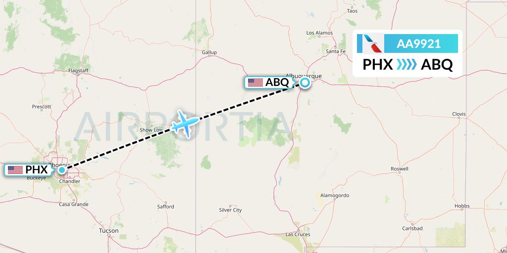 AA9921 American Airlines Flight Map: Phoenix to Albuquerque