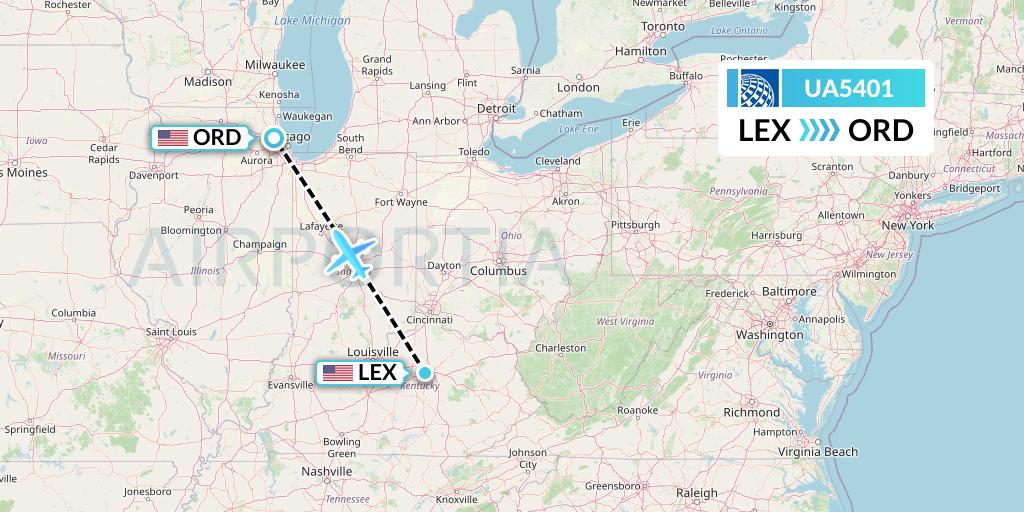 UA5401 United Airlines Flight Map: Lexington to Chicago
