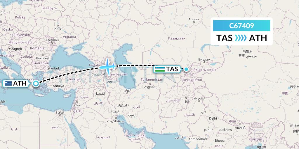 C67409 Capitol Air Express Flight Map: Tashkent to Athens