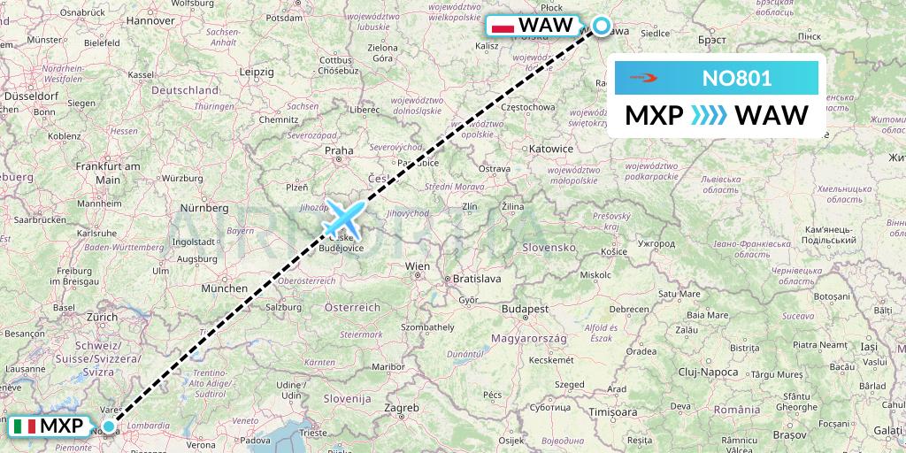 NO801 Neos Flight Map: Milan to Warsaw