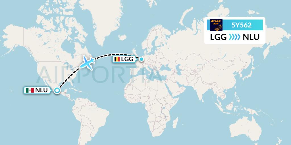 5Y562 Atlas Air Flight Map: Liege to Reyes Acozac