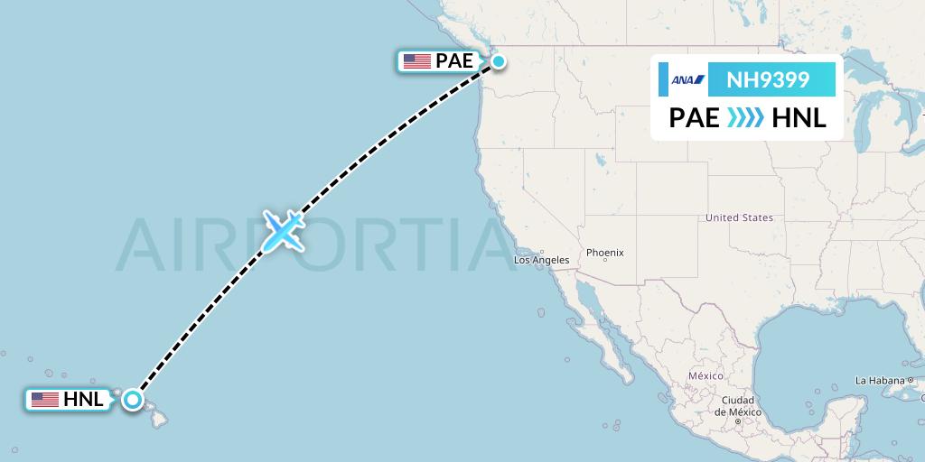 NH9399 All Nippon Airways Flight Map: Everett to Honolulu