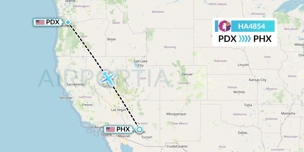 HA4854 Hawaiian Airlines Flight Map: Portland to Phoenix