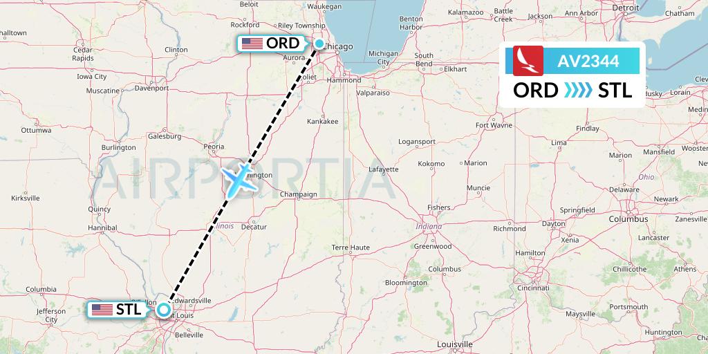 AV2344 Avianca Flight Map: Chicago to St. Louis