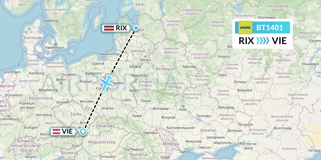 BT1401 Air Baltic Flight Map: Riga to Vienna