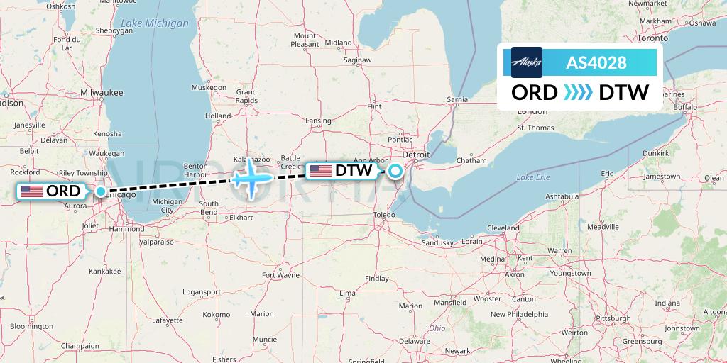 AS4028 Alaska Airlines Flight Map: Chicago to Detroit