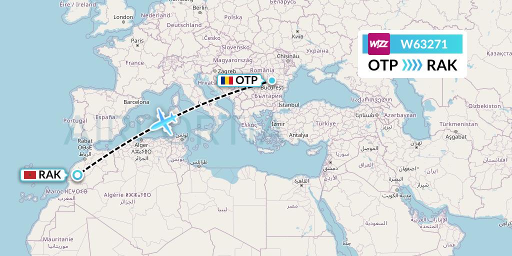 W63271 Wizz Air Flight Map: Bucharest to Marrakesh 