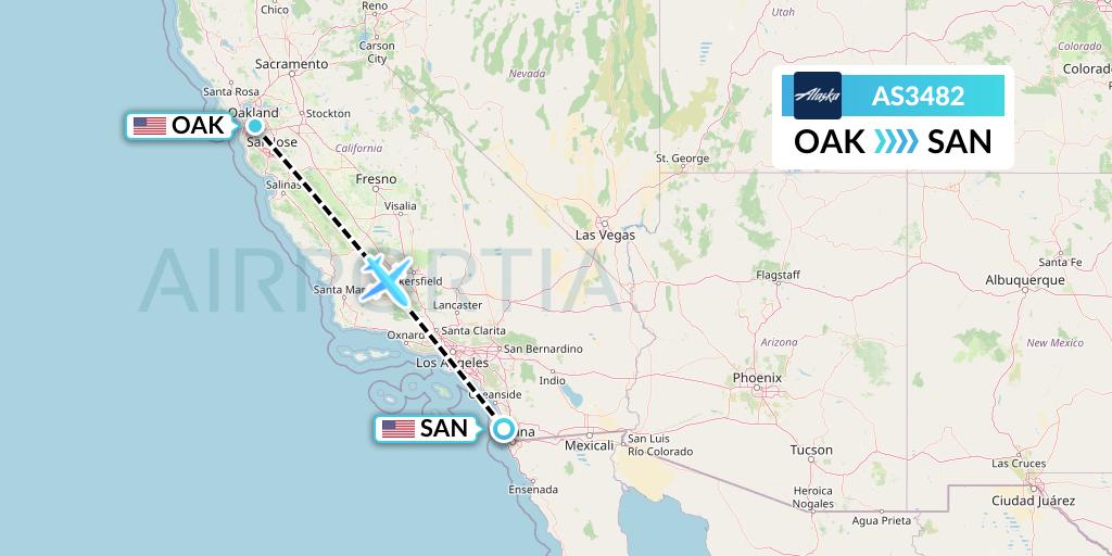 AS3482 Alaska Airlines Flight Map: Oakland to San Diego