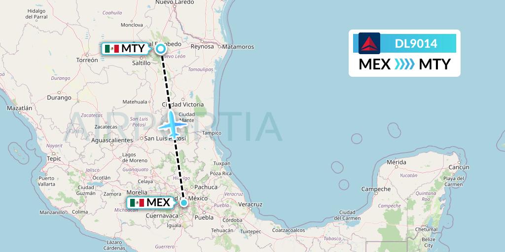 DL9014 Delta Air Lines Flight Map: Mexico City to Monterrey