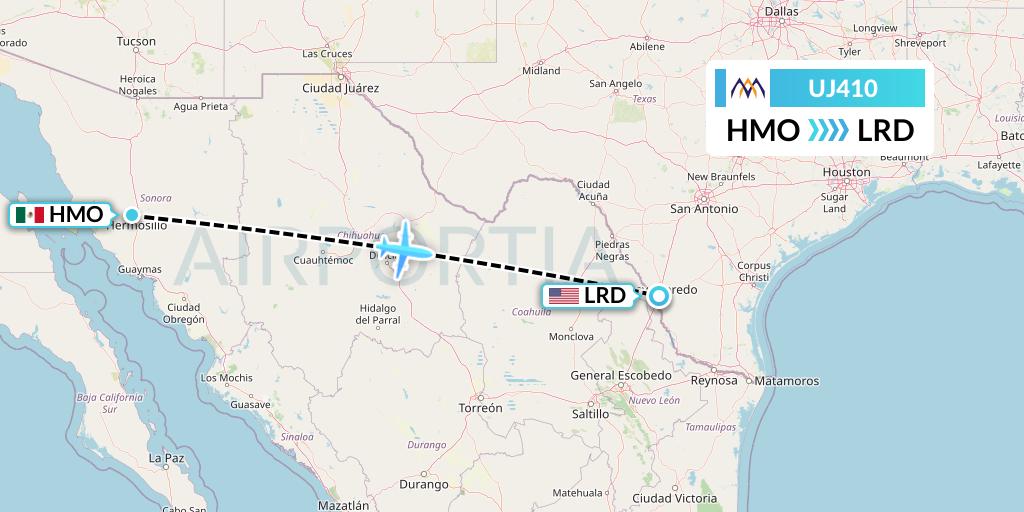 UJ410 AlMasria Universal Airlines Flight Map: Hermosillo to Laredo