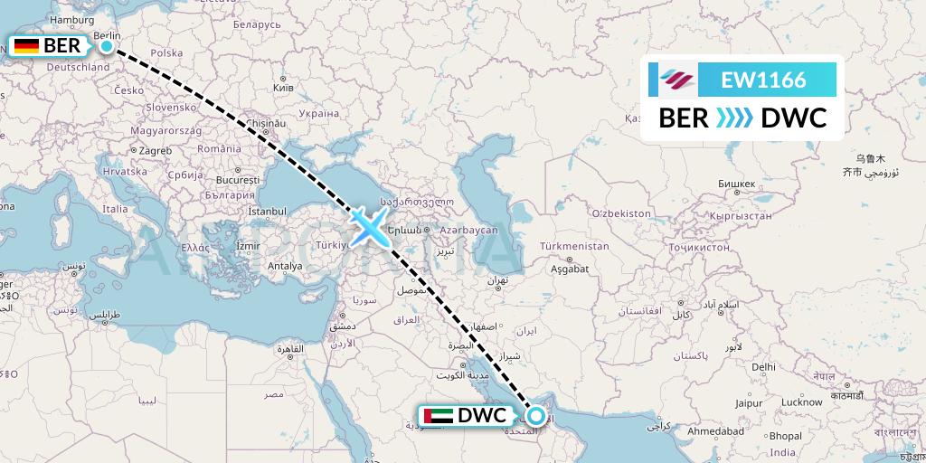 EW1166 Eurowings Flight Map: Berlin to Dubai