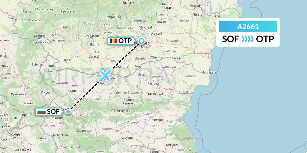 A2661 Anima Wings Aviation Flight Map: Sofia to Bucharest
