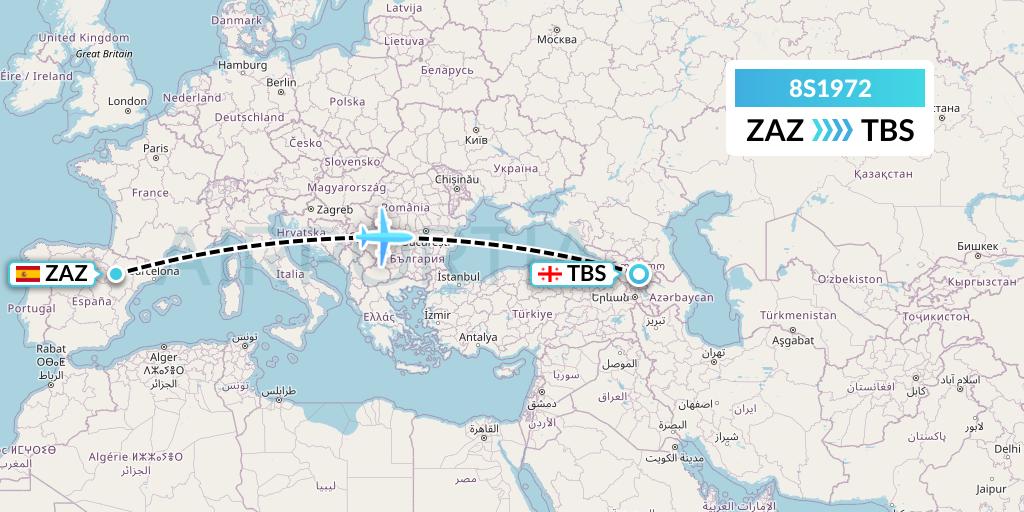 8S1972 Shun Tak-China Travel Ship Mgmt. Ltd. Flight Map: Zaragoza to Tbilisi