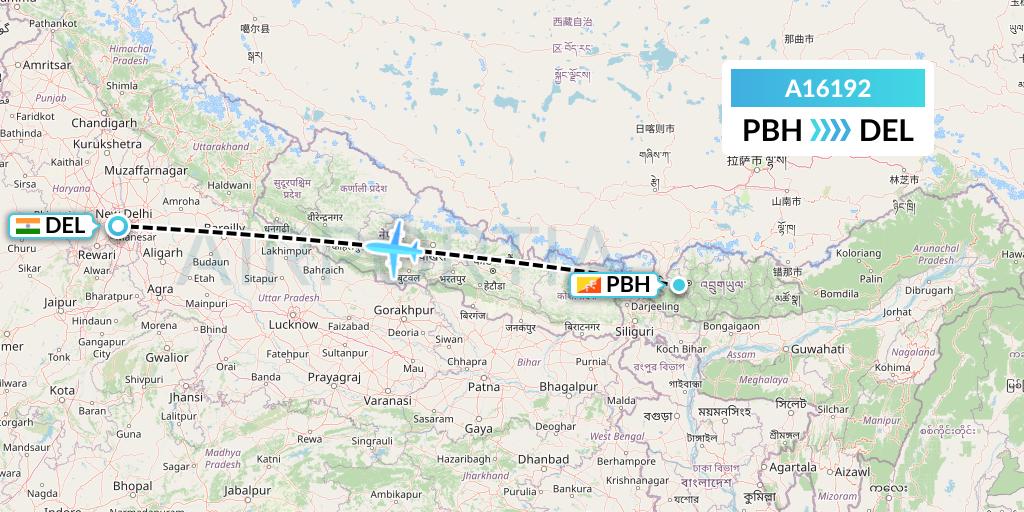 A16192 A.p.g. Distribution Systems Flight Map: Paro to Delhi
