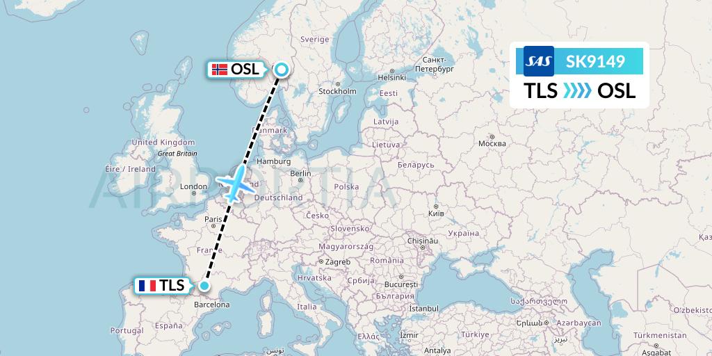 SK9149 SAS Flight Map: Toulouse to Oslo