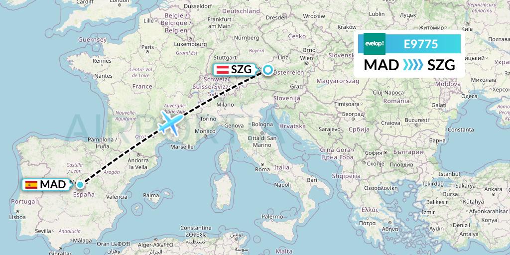 E9775 Evelop Airlines Flight Map: Madrid to Salzburg