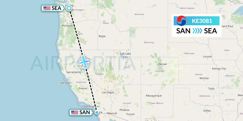 KE3081 Korean Air Flight Map: San Diego to Seattle