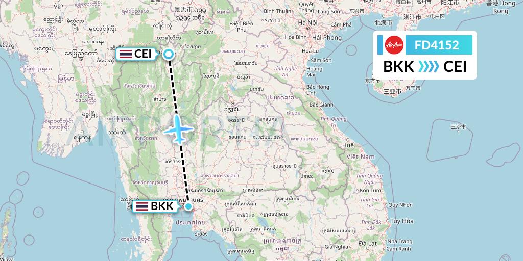 FD4152 Thai AirAsia Flight Map: Bangkok to Chiang Rai