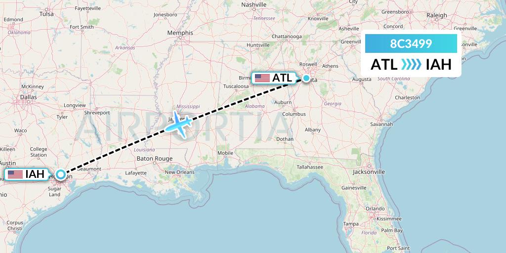 8C3499 Air Transport International Flight Map: Atlanta to Houston