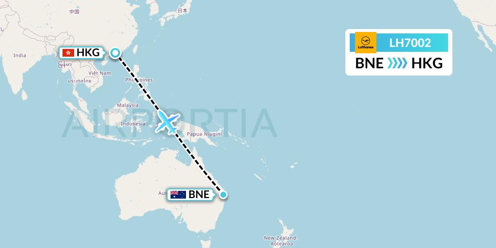 LH7002 Lufthansa Flight Map: Brisbane to Hong Kong