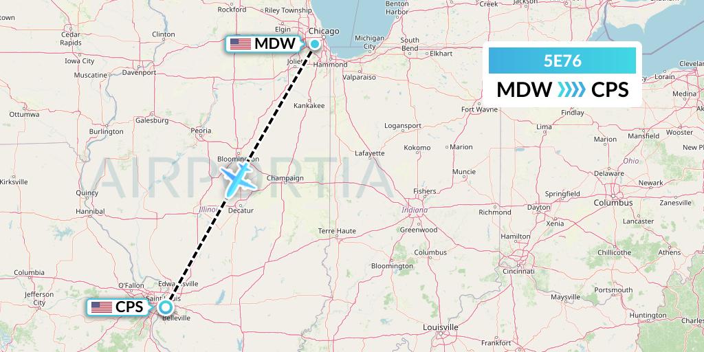 5E76 East Coast Flight Services, Inc. Flight Map: Chicago to St. Louis