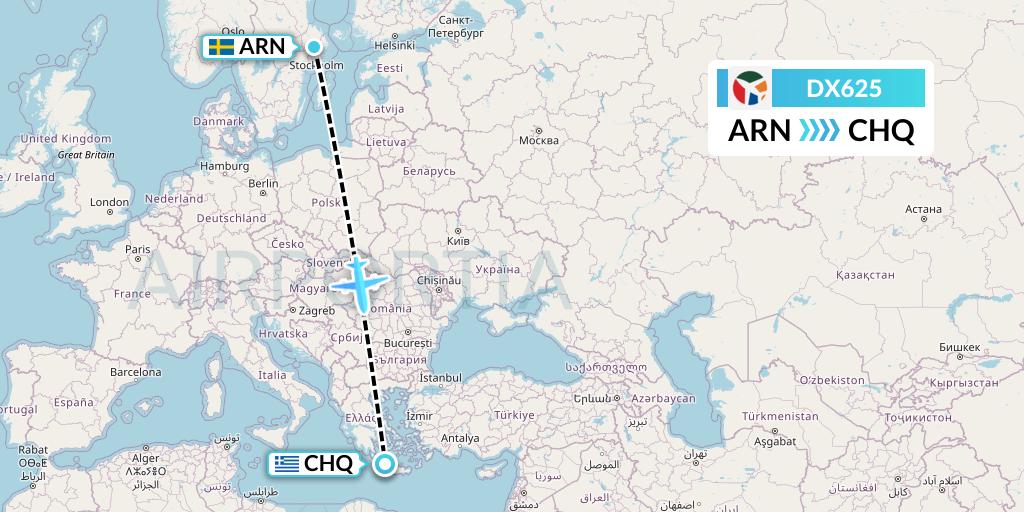 DX625 Danish Air Transport Flight Map: Stockholm to Chania