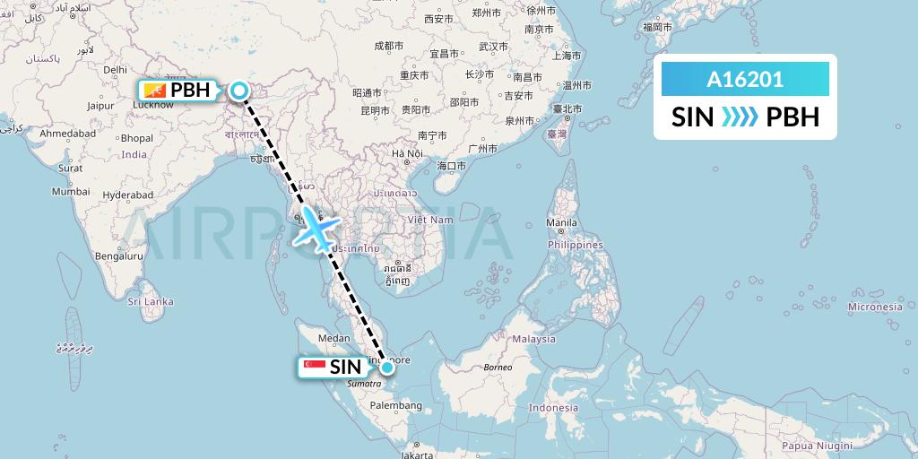 A16201 A.p.g. Distribution Systems Flight Map: Singapore to Paro