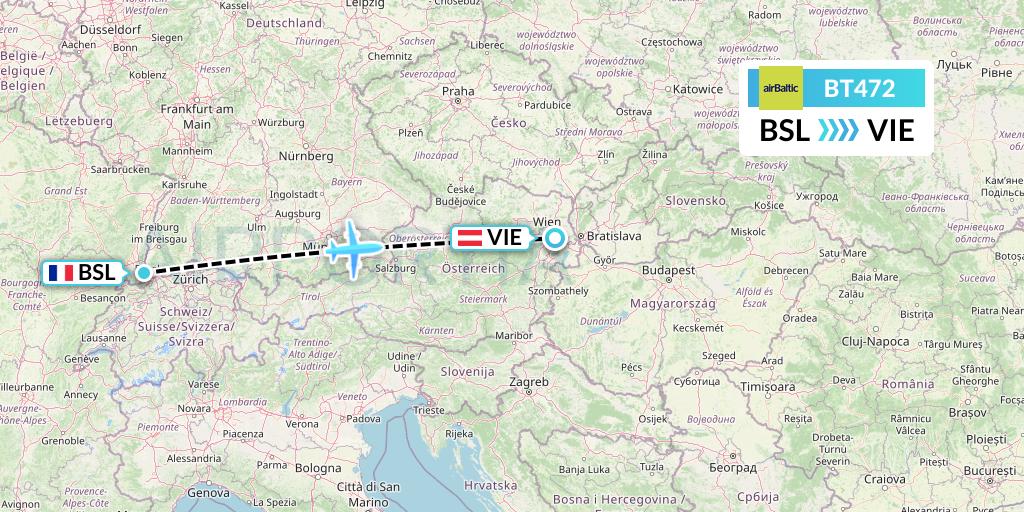 BT472 Air Baltic Flight Map: Basel to Vienna