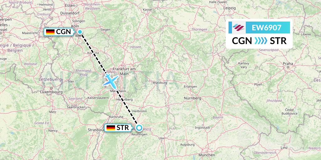 EW6907 Eurowings Flight Map: Cologne to Stuttgart
