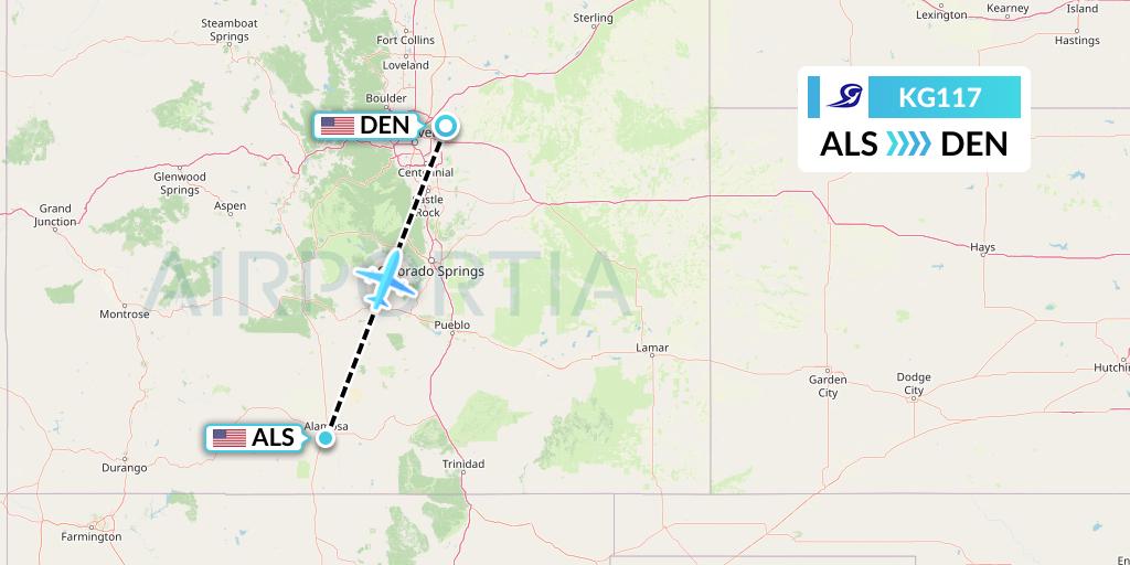 KG117 Key Lime Air Flight Map: Alamosa to Denver