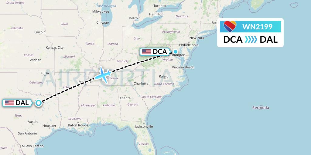 WN2199 Southwest Airlines Flight Map: Washington to Dallas