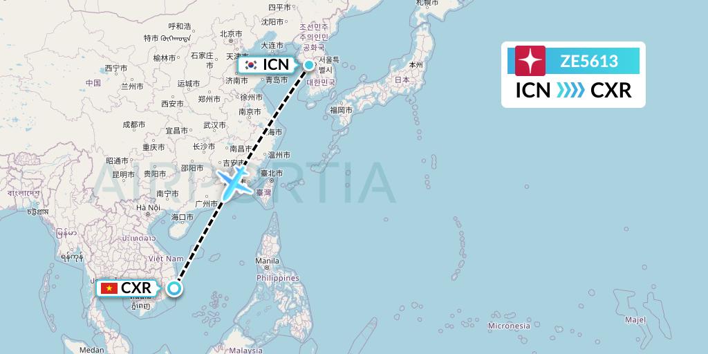 ZE5613 Eastar Jet Flight Map: Seoul to Nha Trang