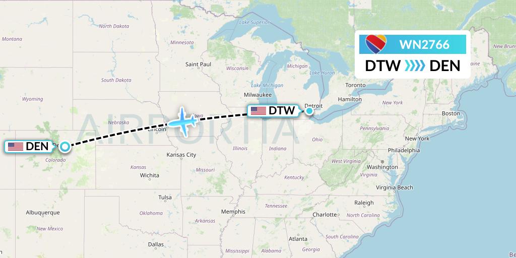 WN2766 Southwest Airlines Flight Map: Detroit to Denver