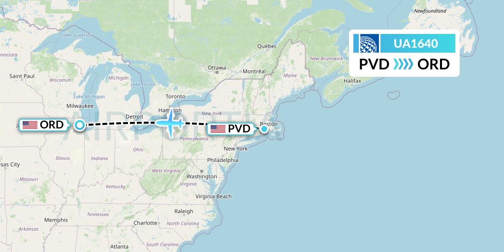 UA1640 United Airlines Flight Map: Providence to Chicago