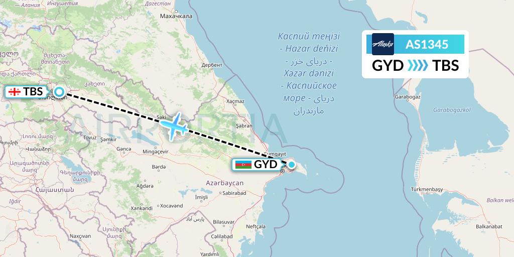 AS1345 Alaska Airlines Flight Map: Baku to Tbilisi