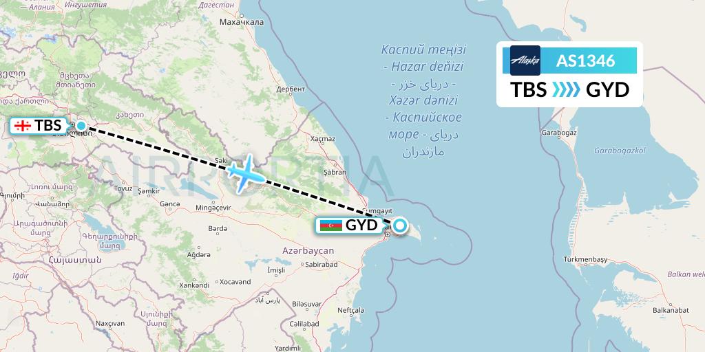 AS1346 Alaska Airlines Flight Map: Tbilisi to Baku
