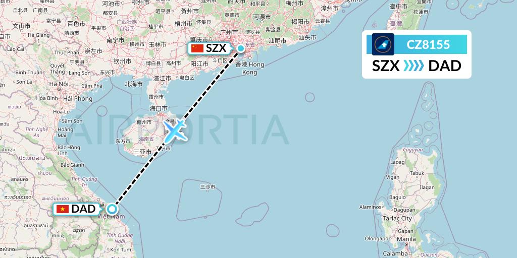 CZ8155 China Southern Airlines Flight Map: Shenzhen to Da Nang