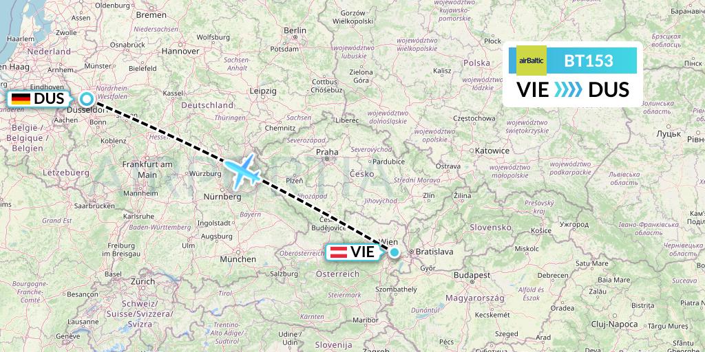 BT153 Air Baltic Flight Map: Vienna to Dusseldorf
