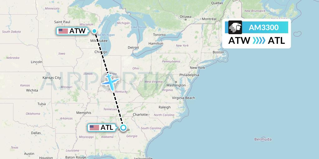 AM3300 Aeromexico Flight Map: Appleton to Atlanta