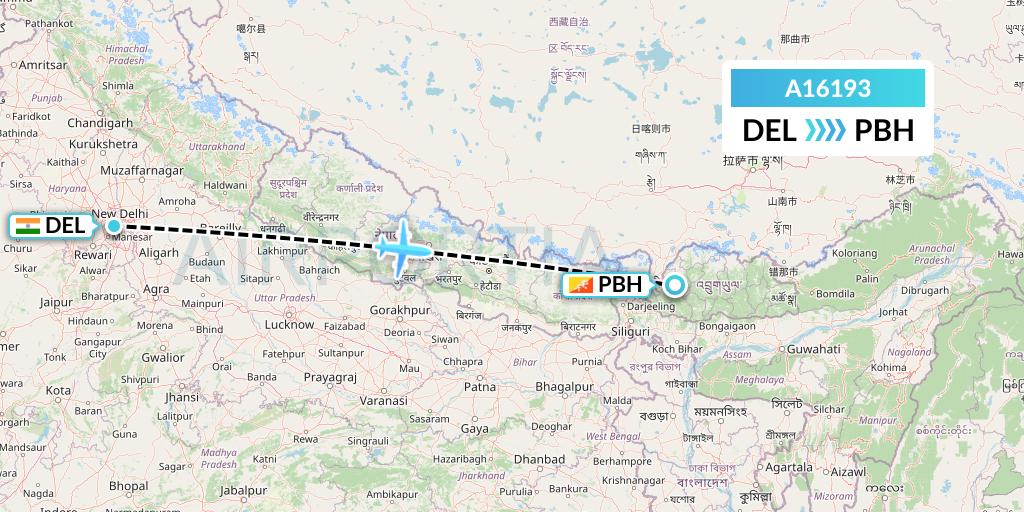A16193 A.p.g. Distribution Systems Flight Map: Delhi to Paro
