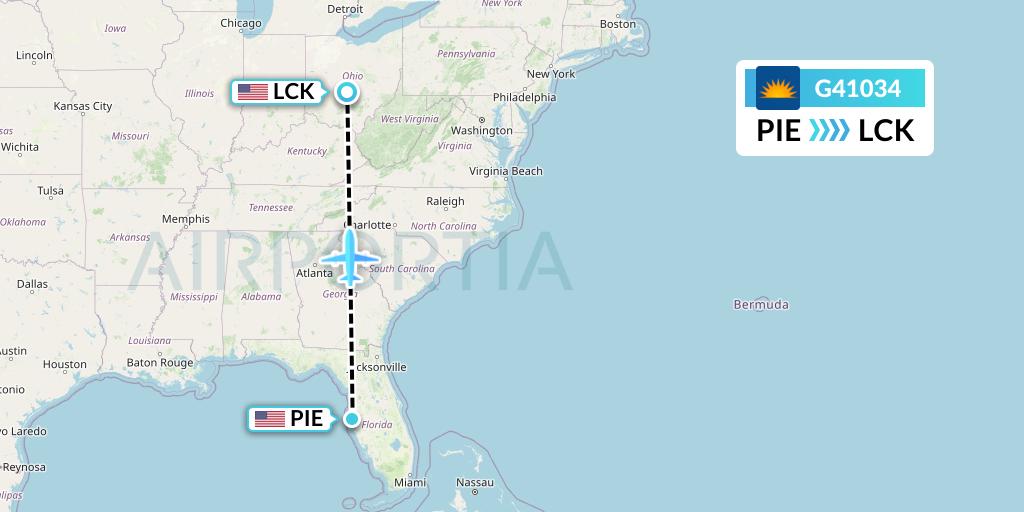 G41034 Allegiant Air Flight Map: St. Petersburg to Columbus