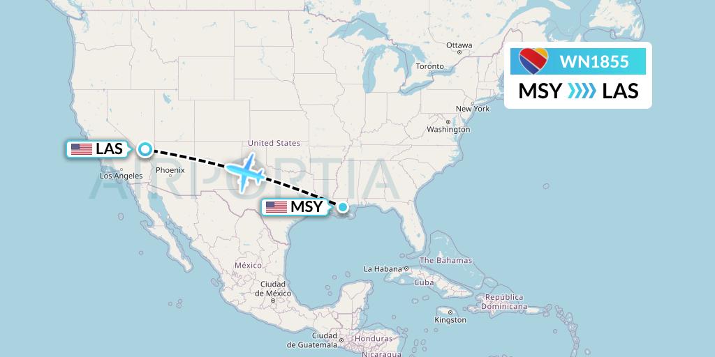 WN1855 Southwest Airlines Flight Map: New Orleans to Las Vegas