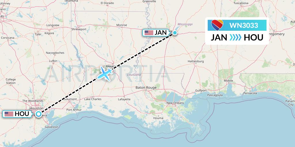 WN3033 Southwest Airlines Flight Map: Jackson to Houston