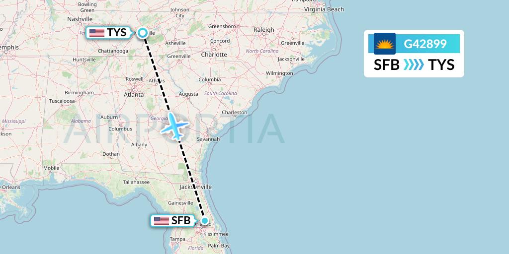 G42899 Allegiant Air Flight Map: Orlando to Knoxville