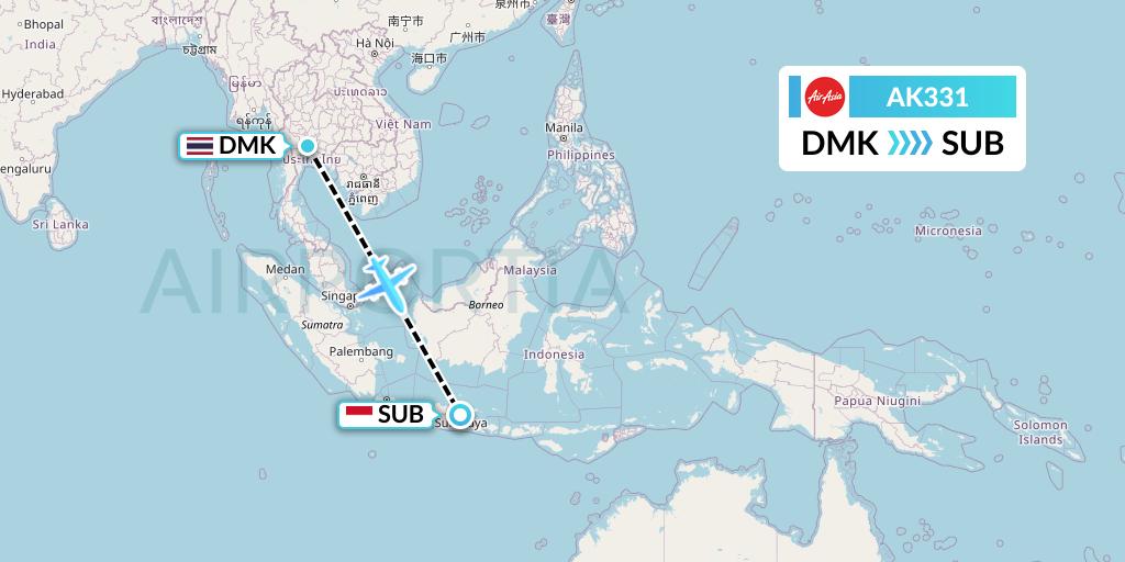 AK331 AirAsia Flight Map: Bangkok to Surabaya