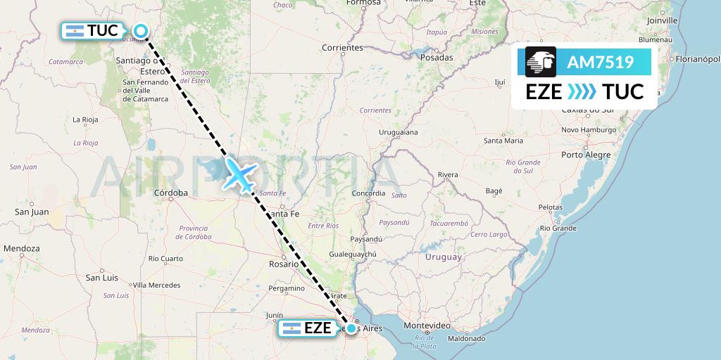 AM7519 Aeromexico Flight Map: Buenos Aires to Tucuman