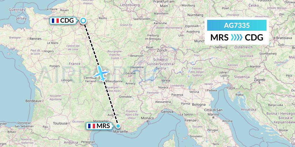 AG7335 Aruba Airlines Flight Map: Marseille to Paris