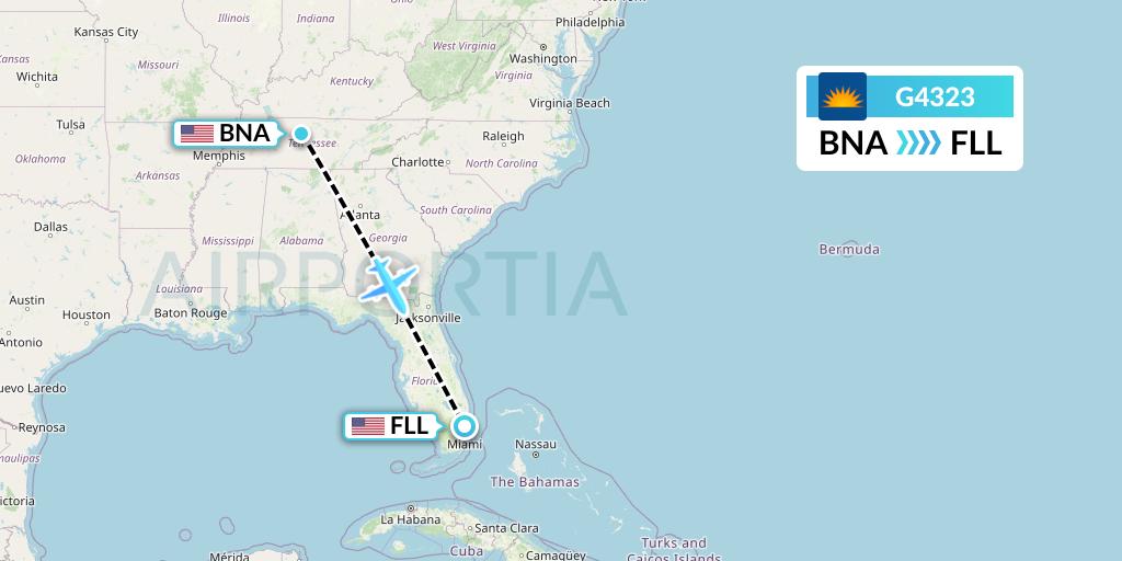 G4323 Allegiant Air Flight Map: Nashville to Fort Lauderdale