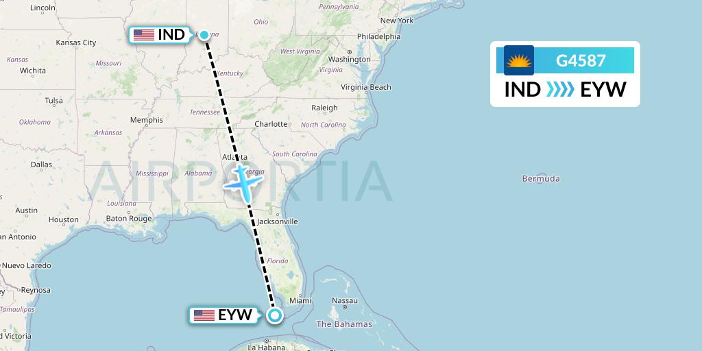 G4587 Allegiant Air Flight Map: Indianapolis to Key West
